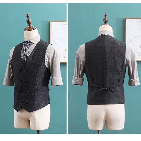 Men's V-Neck Sleeveless Slim Fit Jacket Casual Wool Vests