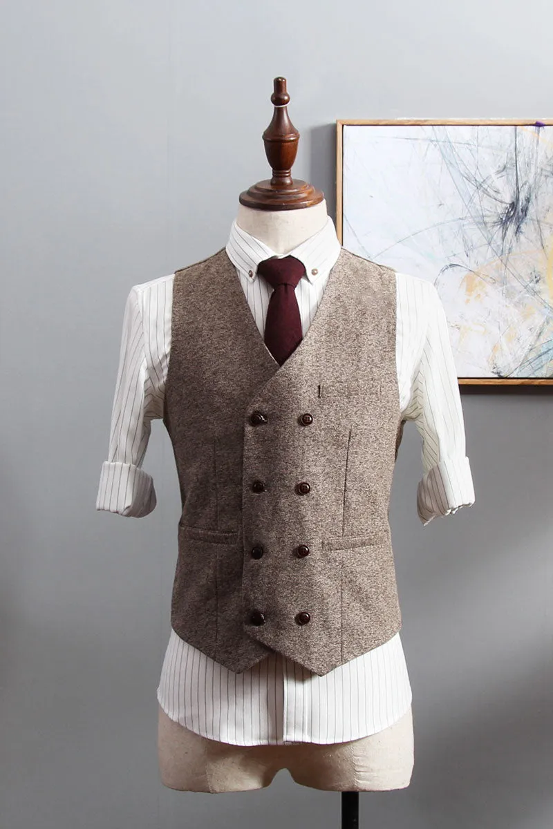 Men's V-Neck Sleeveless Slim Fit Jacket Casual Wool Vests