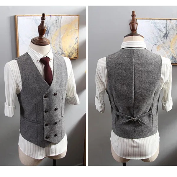 Men's V-Neck Sleeveless Slim Fit Jacket Casual Wool Vests