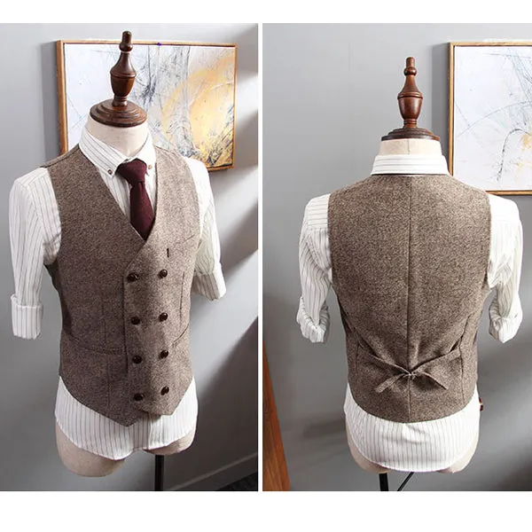 Men's V-Neck Sleeveless Slim Fit Jacket Casual Wool Vests