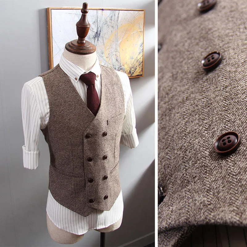 Men's V-Neck Sleeveless Slim Fit Jacket Casual Wool Vests