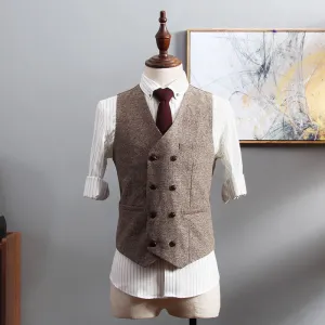 Men's V-Neck Sleeveless Slim Fit Jacket Casual Wool Vests