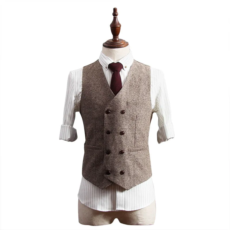 Men's V-Neck Sleeveless Slim Fit Jacket Casual Wool Vests