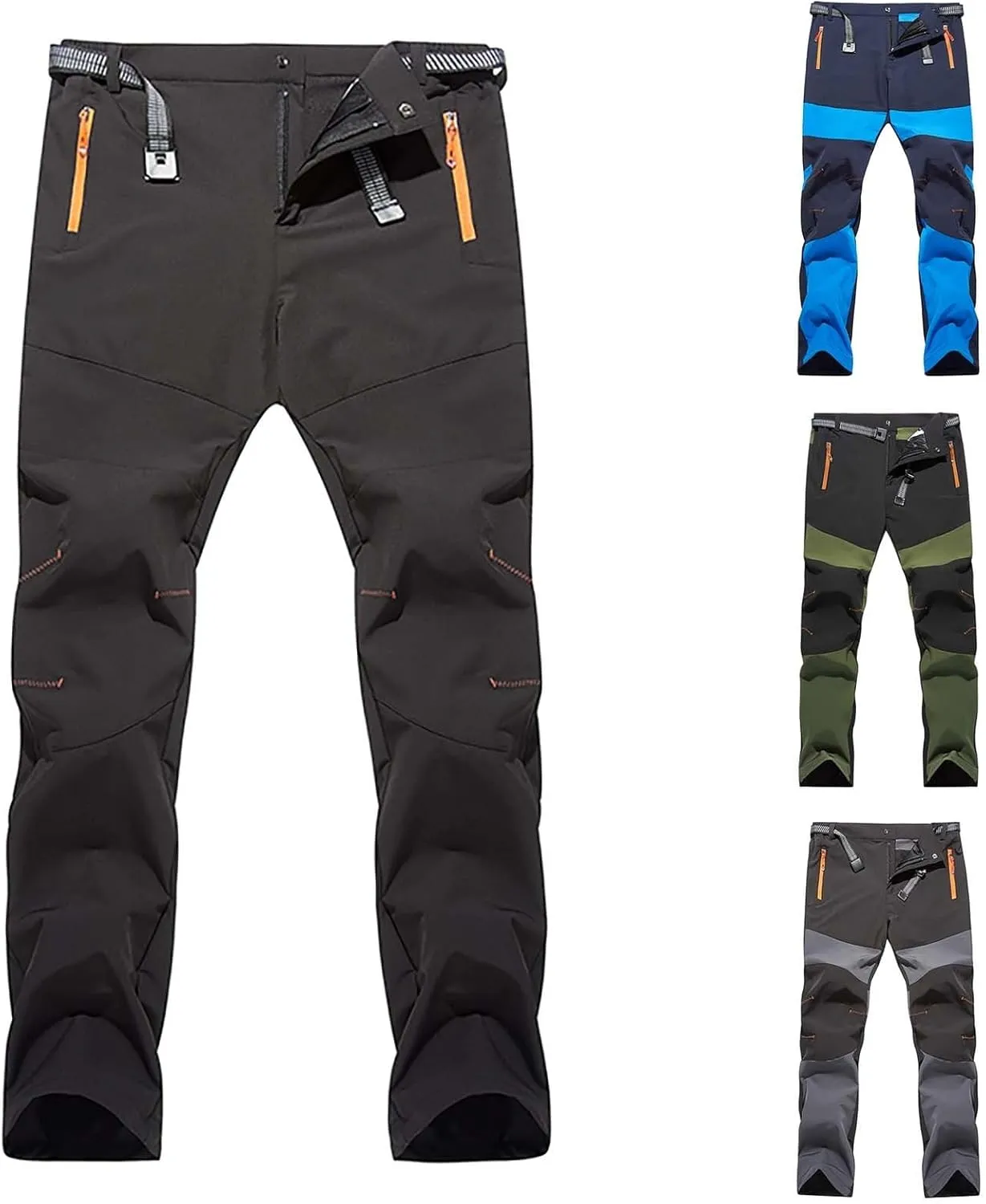 Mens Waterproof Ski Snow Pants Straight Leg Hiking Softshell Cargo Fleece Lined Warm Windproof Outdoor Fishing Pants