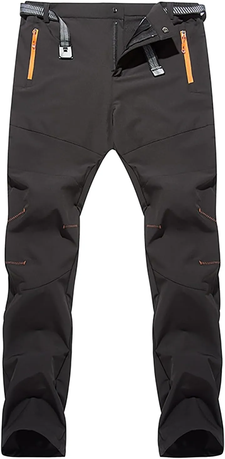 Mens Waterproof Ski Snow Pants Straight Leg Hiking Softshell Cargo Fleece Lined Warm Windproof Outdoor Fishing Pants