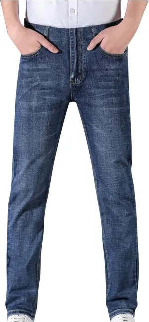 Men's Wild Denim Jeans Pants, Vintage Washed Slim Fit Jeans, Stretch Skinny Daily Work Pants, Trend Trousers for Men