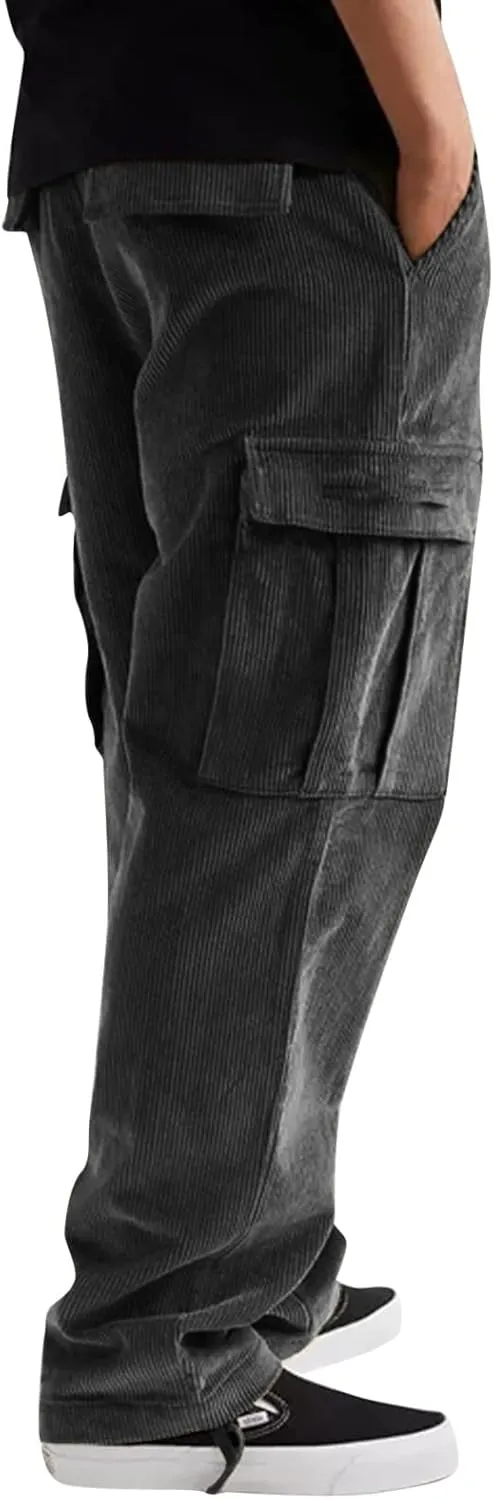 Mens Workout Cargo Sweatpants Elastic Waist Drawstring Athletic Trousers Casual Baggy Jogger Pants with Pockets Mens