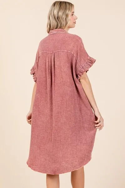 Mineral Wash Cotton Gauze Mini Shirt Dress in Rust