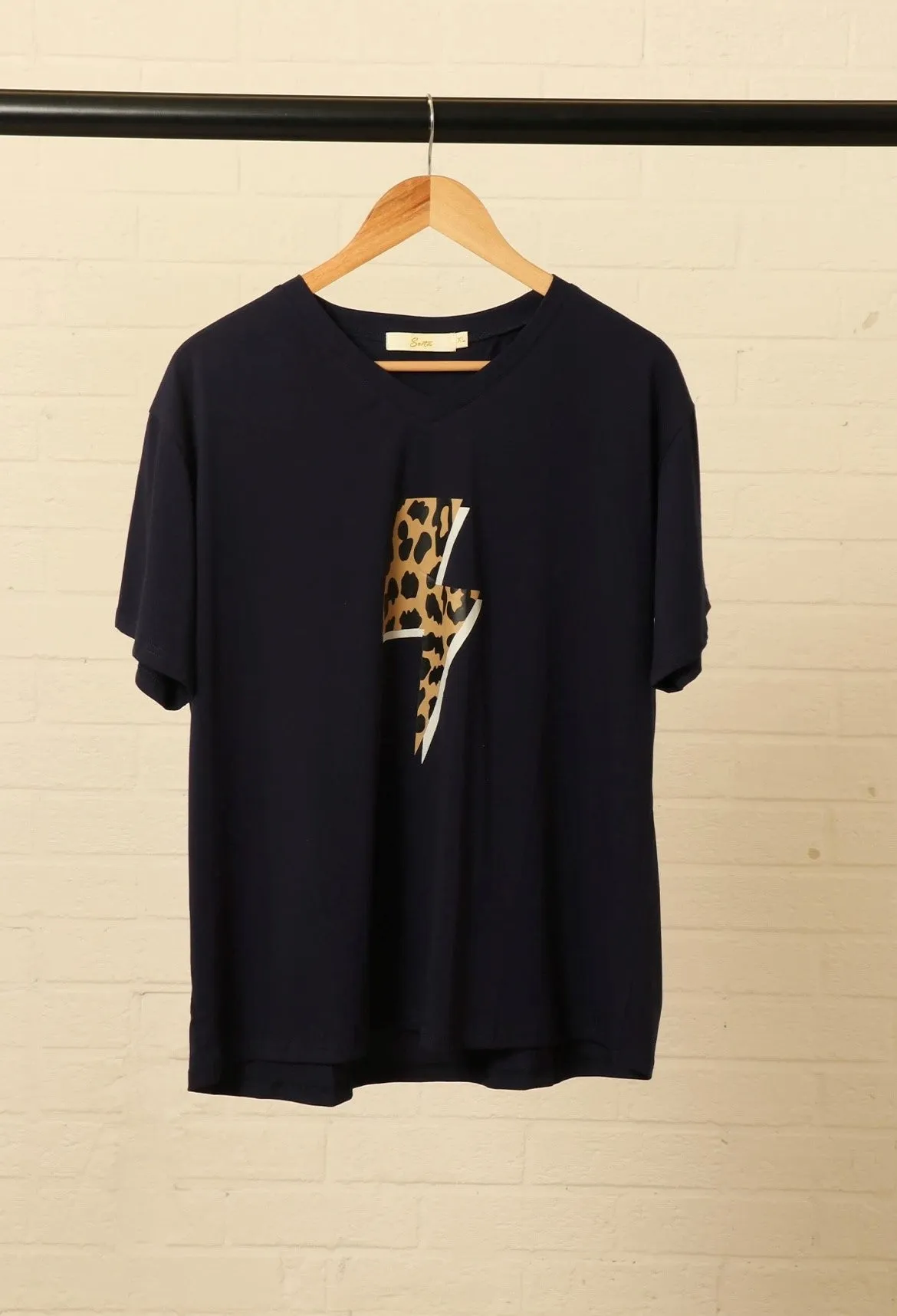 Miss Shorthair V Neck Leopard Lightening Bolt T-Shirt