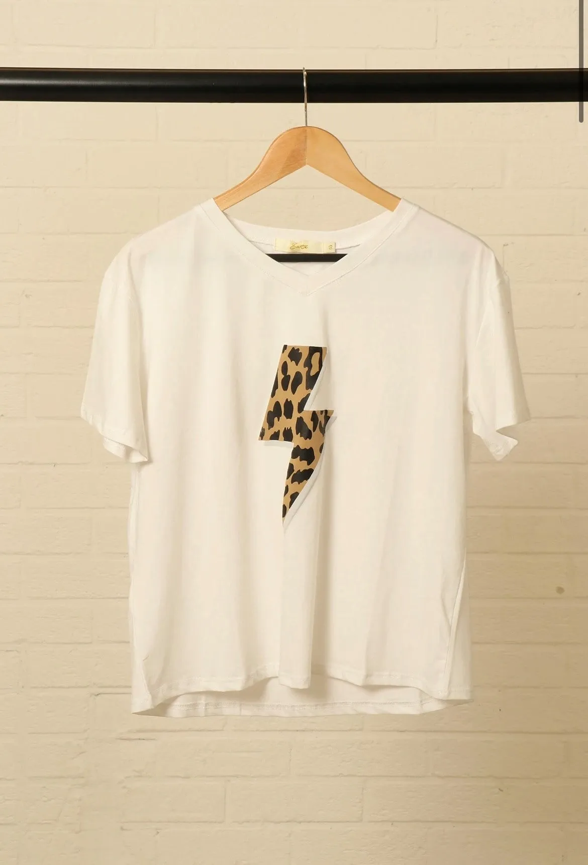 Miss Shorthair V Neck Leopard Lightening Bolt T-Shirt