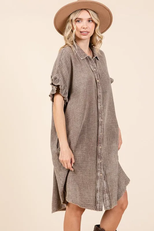 Mittoshop Mineral Wash Cotton Gauze Mini Womens Shirt Dress