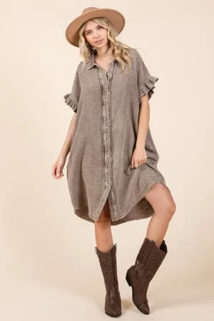 Mittoshop Mineral Wash Cotton Gauze Mini Womens Shirt Dress