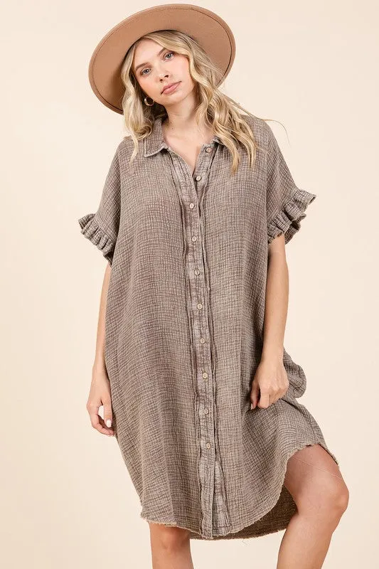 Mittoshop Mineral Wash Cotton Gauze Mini Womens Shirt Dress