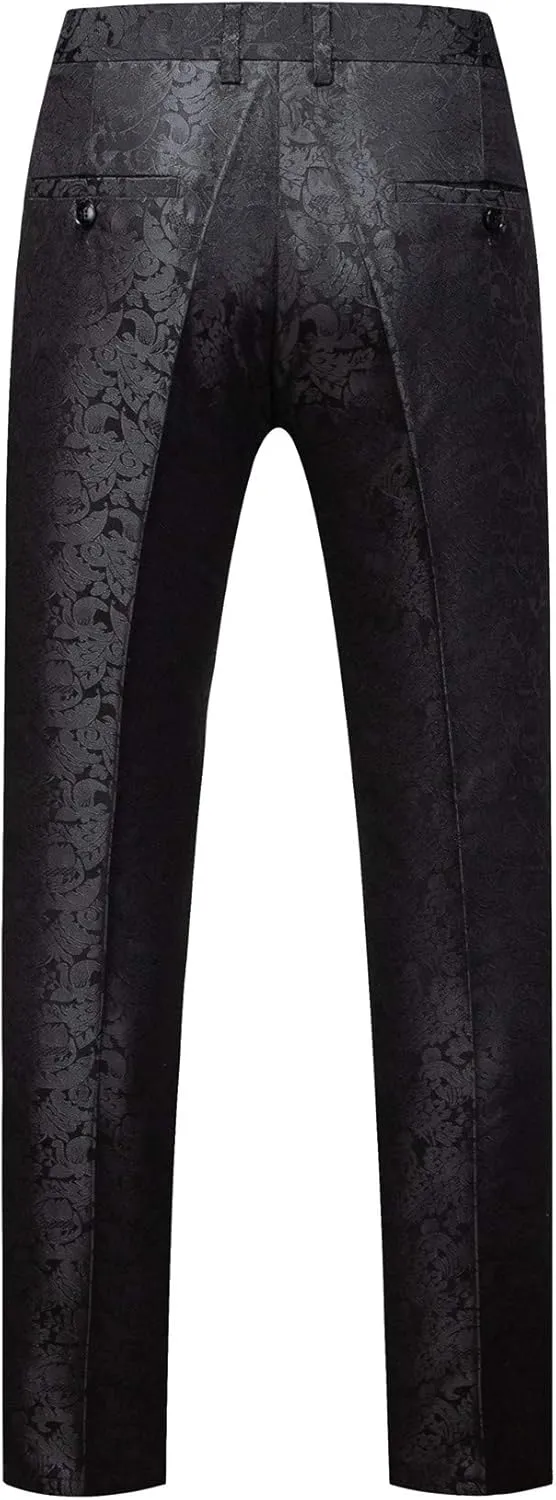 MOGU Mens Tuxedo Suit Pants for Wedding Party Jacquard Floral Design