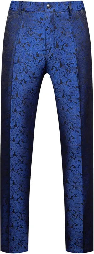 MOGU Mens Tuxedo Suit Pants for Wedding Party Jacquard Floral Design
