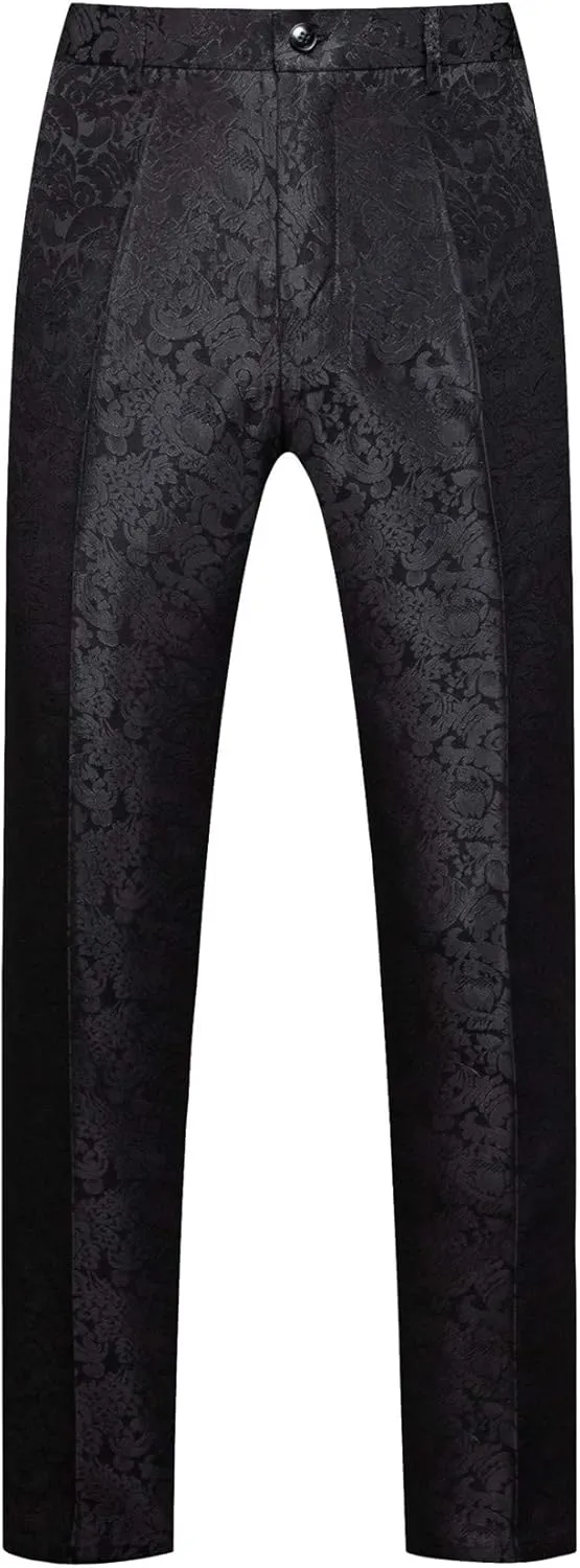 MOGU Mens Tuxedo Suit Pants for Wedding Party Jacquard Floral Design