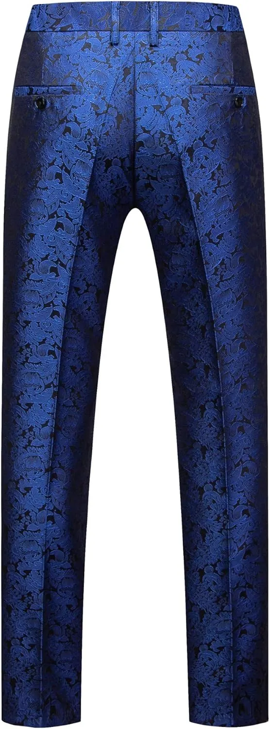 MOGU Mens Tuxedo Suit Pants for Wedding Party Jacquard Floral Design