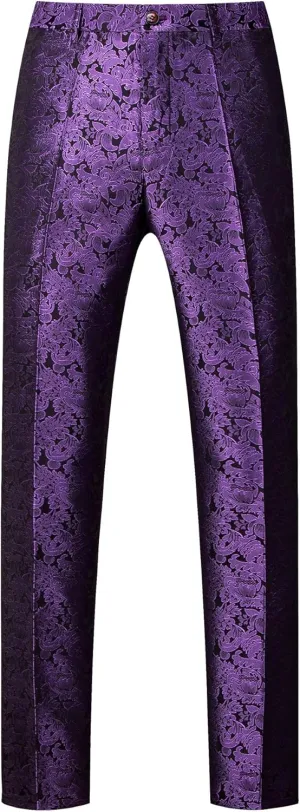 MOGU Mens Tuxedo Suit Pants for Wedding Party Jacquard Floral Design