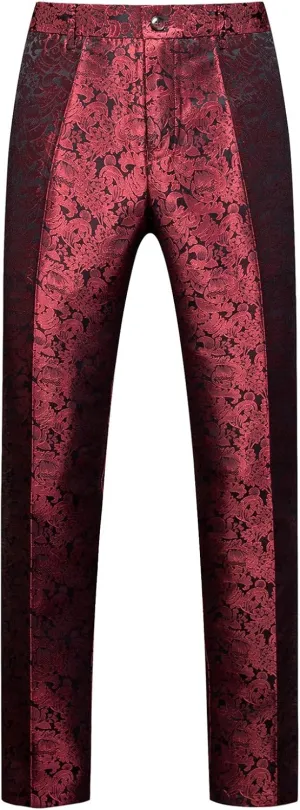 MOGU Mens Tuxedo Suit Pants for Wedding Party Jacquard Floral Design
