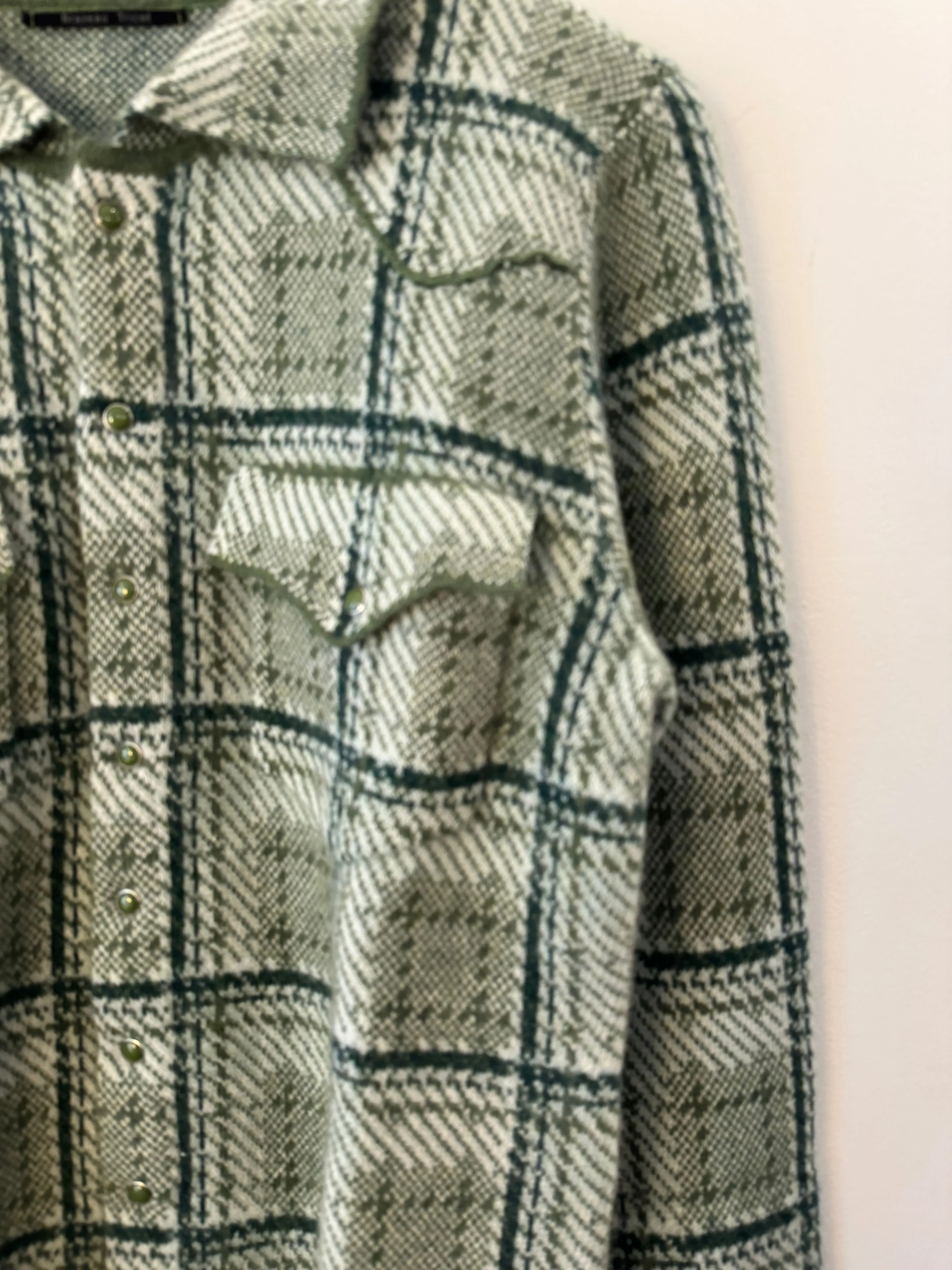 Moss Plaid Cashmere Cowgirl Cardigan Sweater