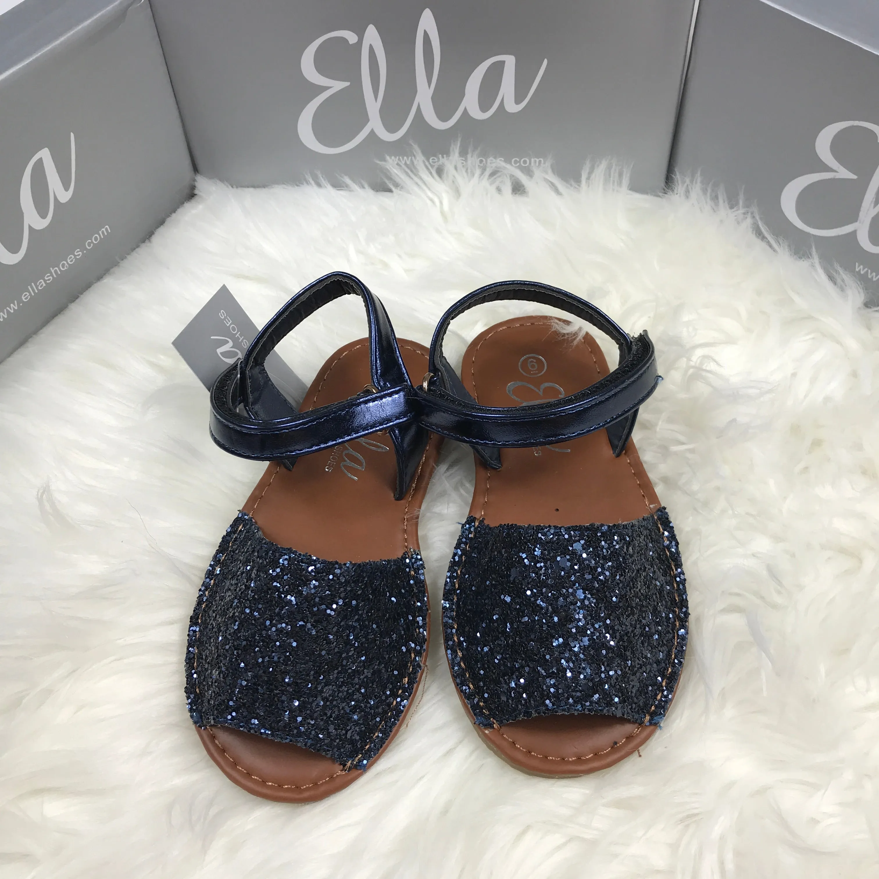 Navy Blue Glitter Spanish Sandals