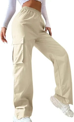 ODIZLI Women's Cargo Pants Casual Loose High Waisted Straight Leg Baggy Pants Trousers with Pockets