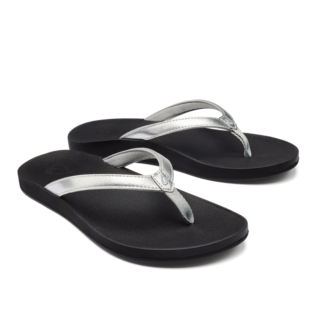Olukai Women's Puawe Flip Flop - Silver/Black 20498-2K40