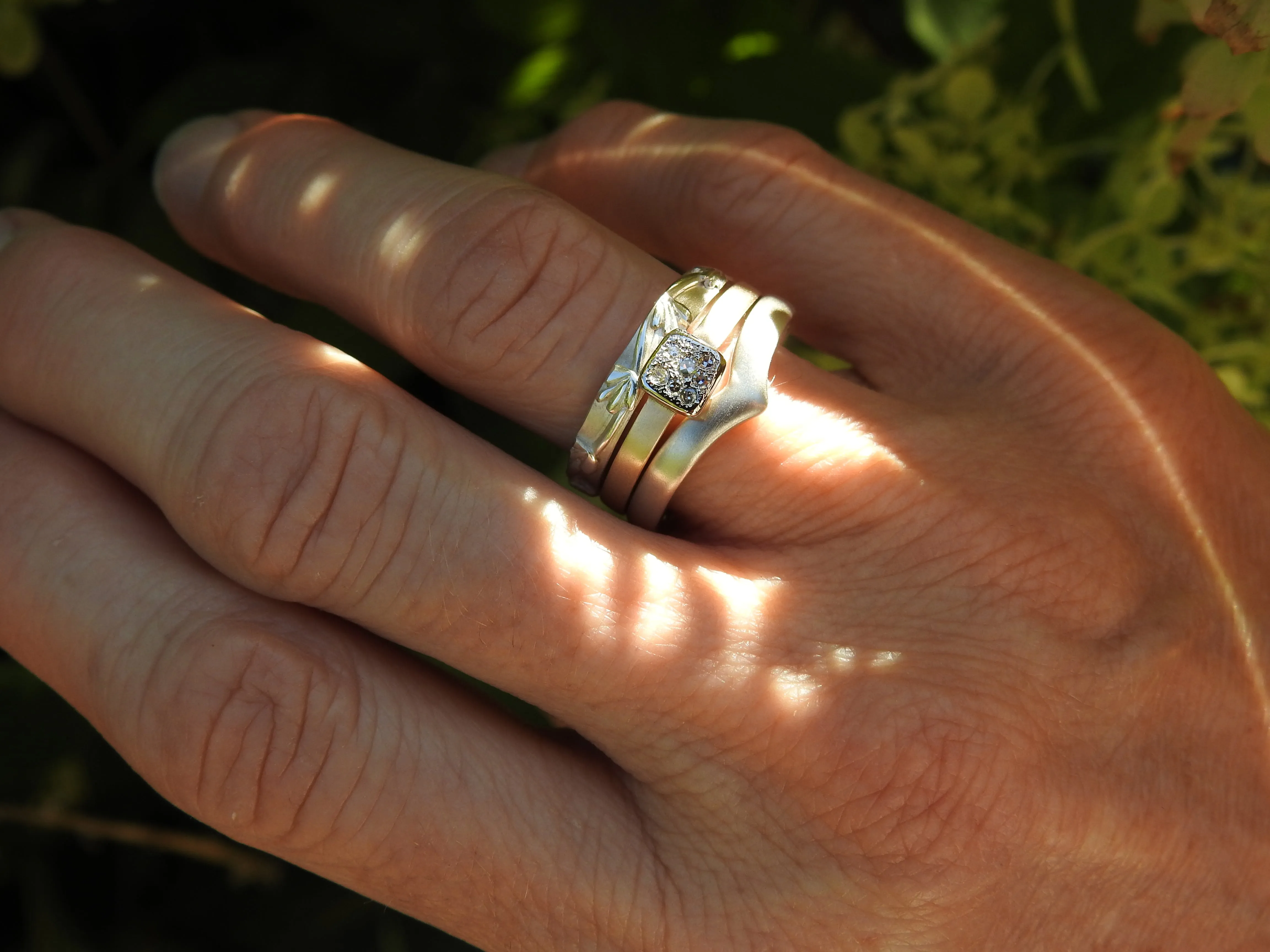 Organic square cluster diamond two tone ring.
