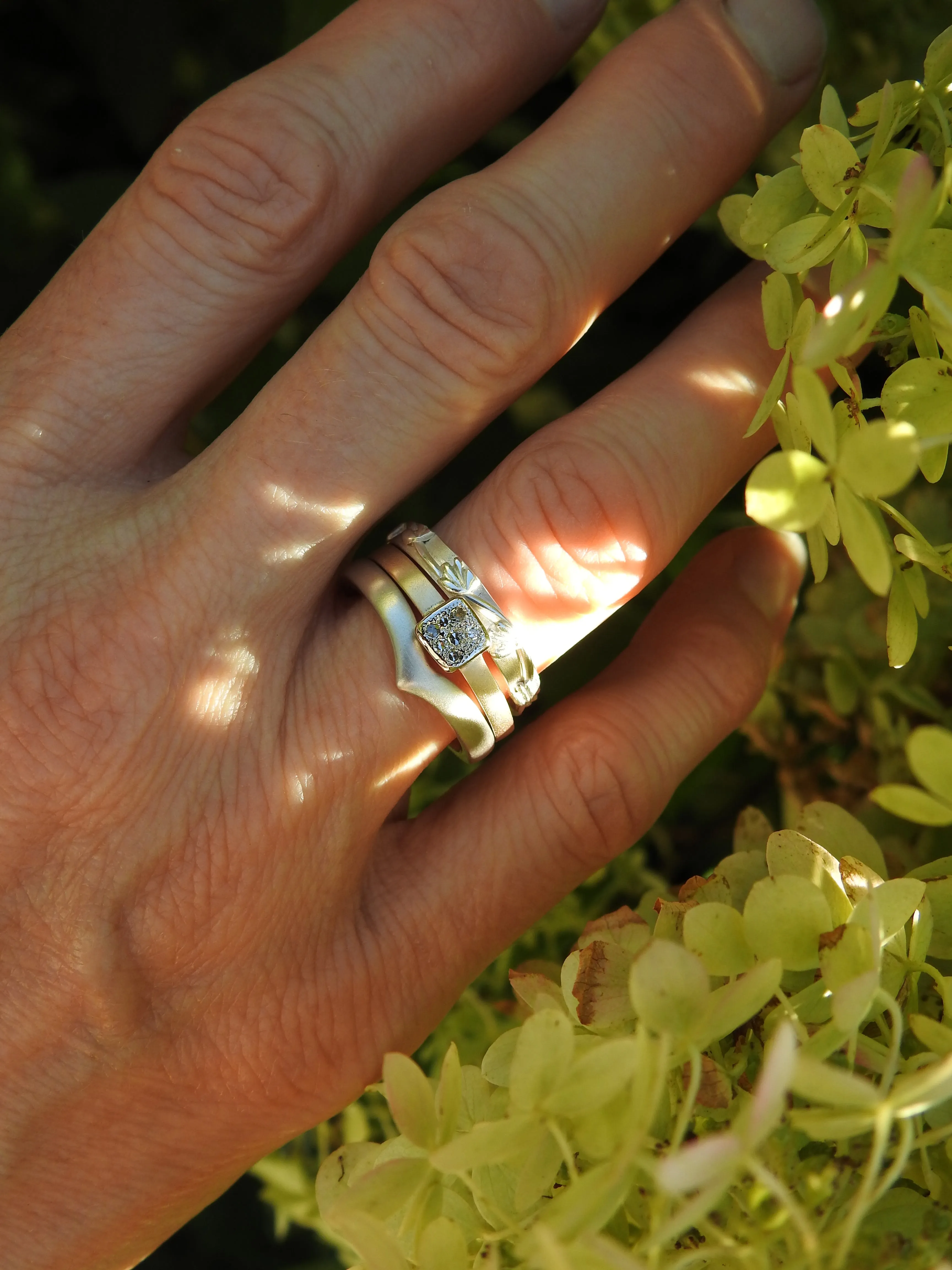 Organic square cluster diamond two tone ring.