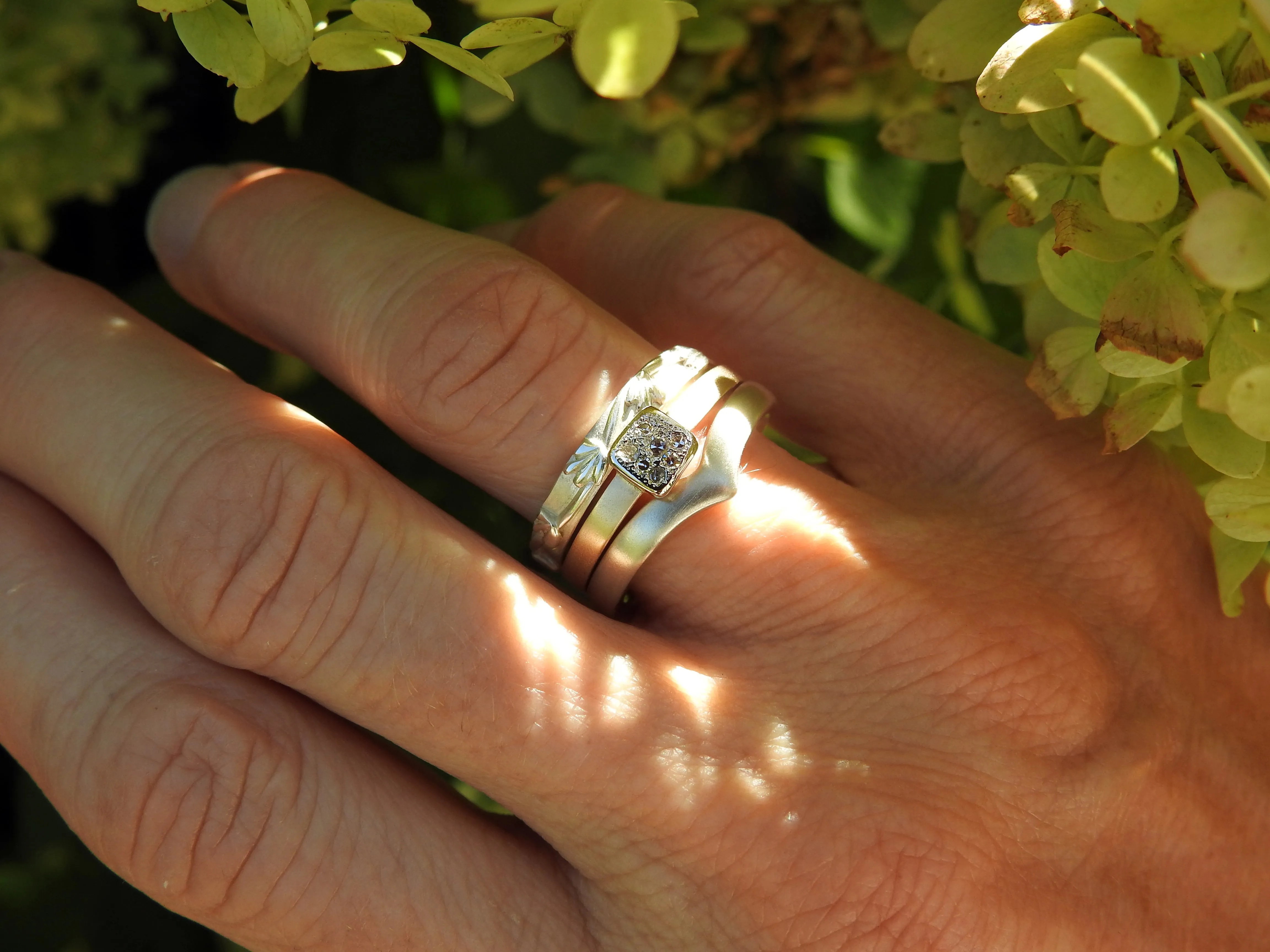 Organic square cluster diamond two tone ring.