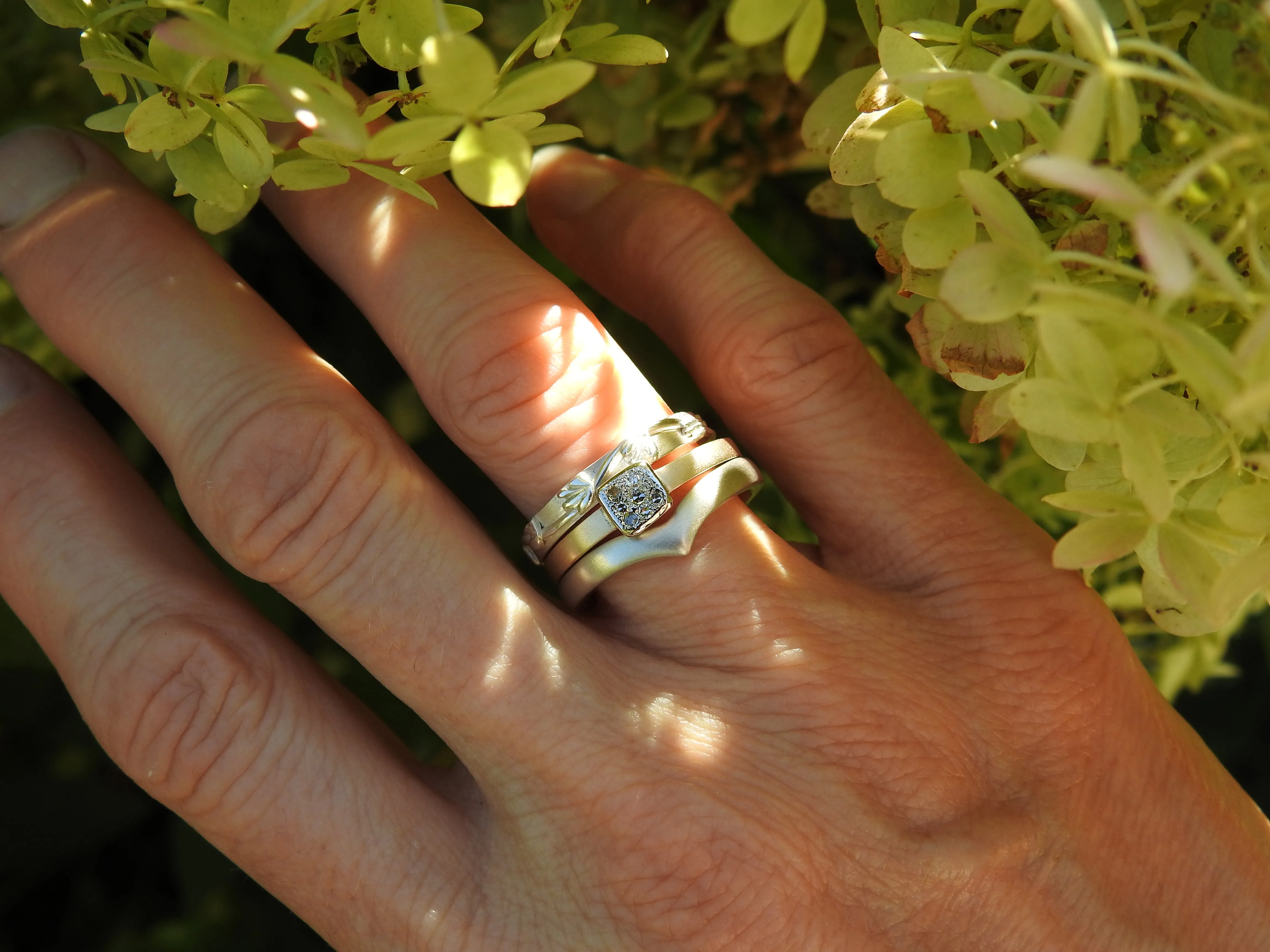 Organic square cluster diamond two tone ring.