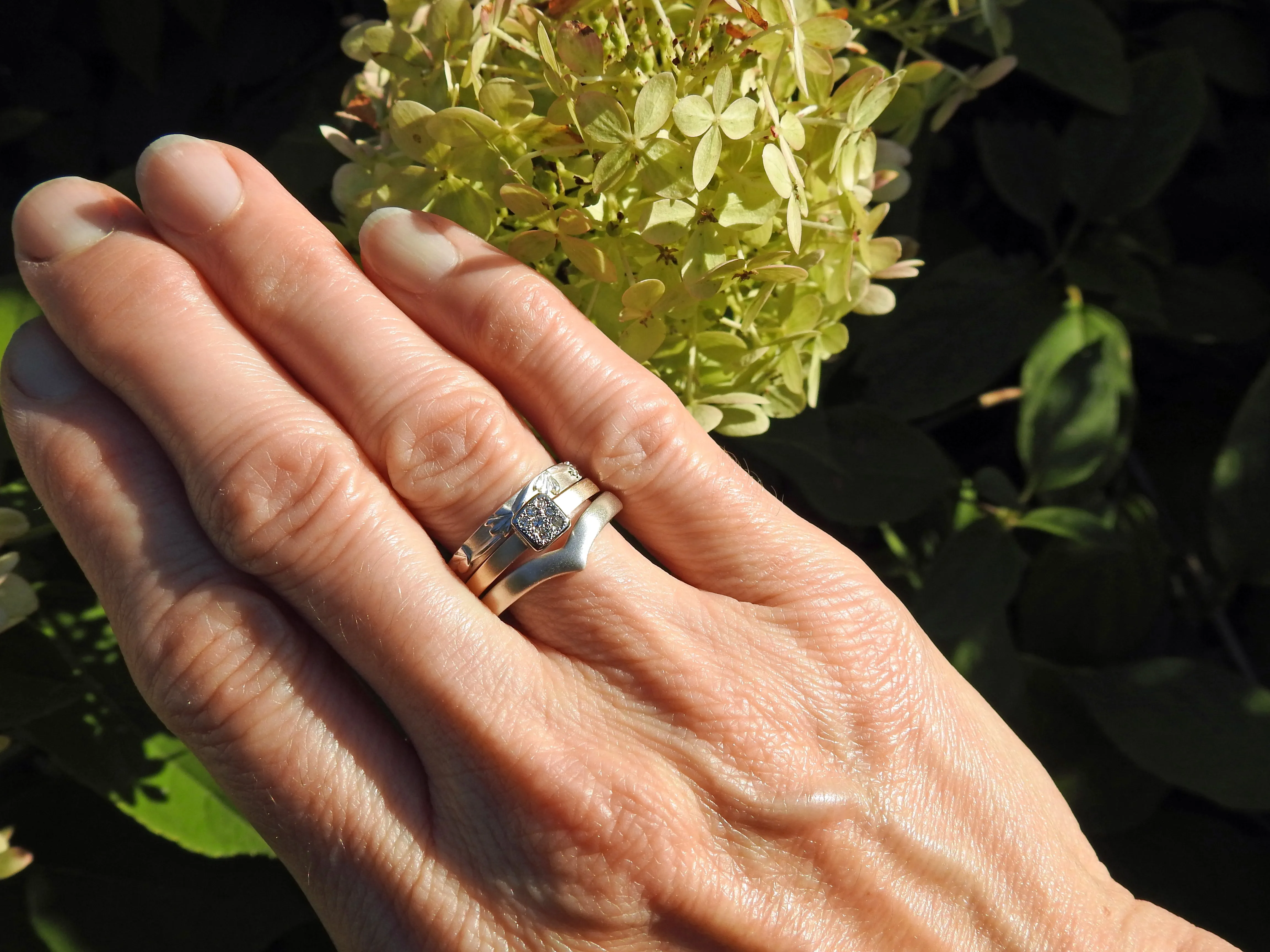 Organic square cluster diamond two tone ring.