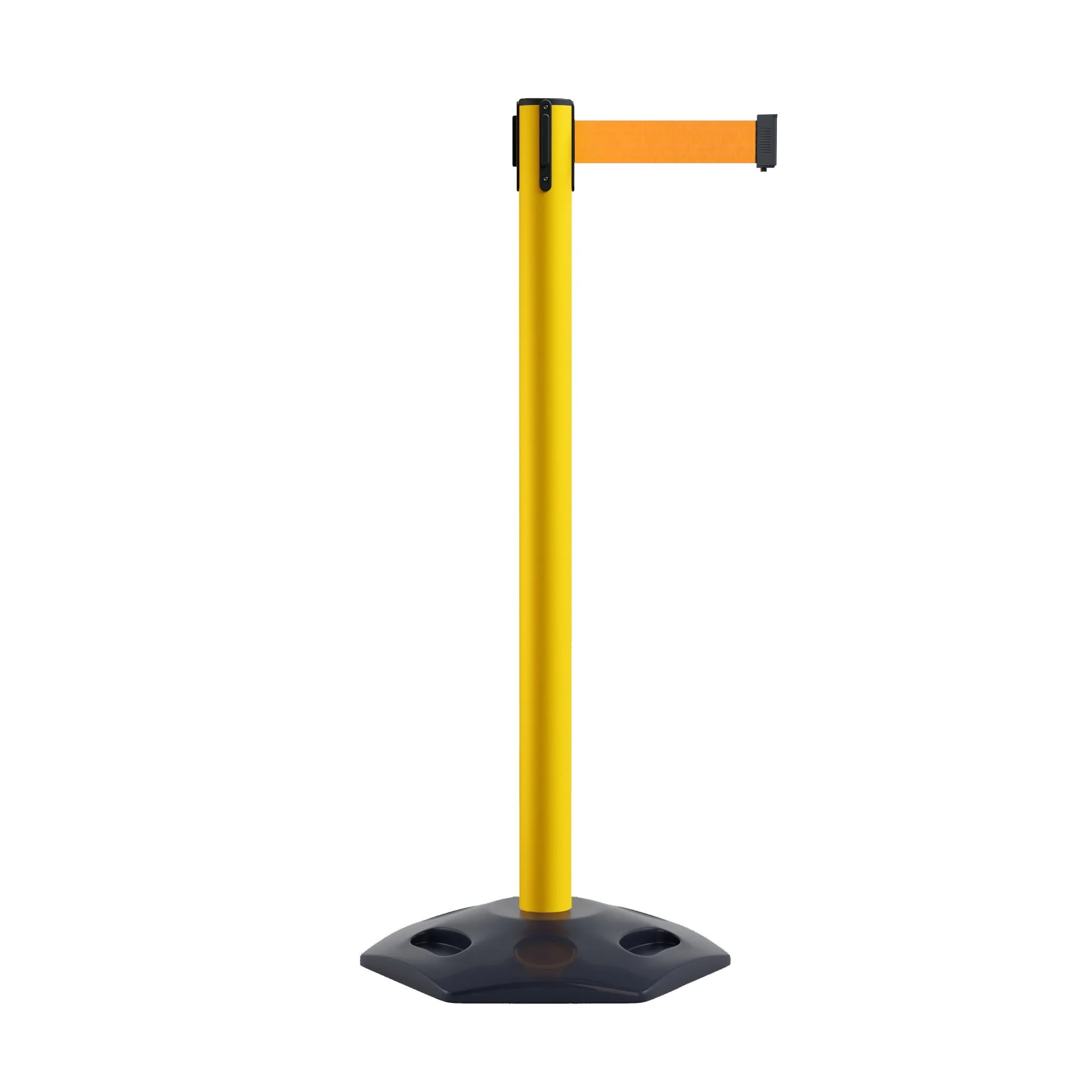 Outdoor Safety Retractable Belt Barrier, Rubber Base, 11 Ft. Belt - Montour Line MSR630