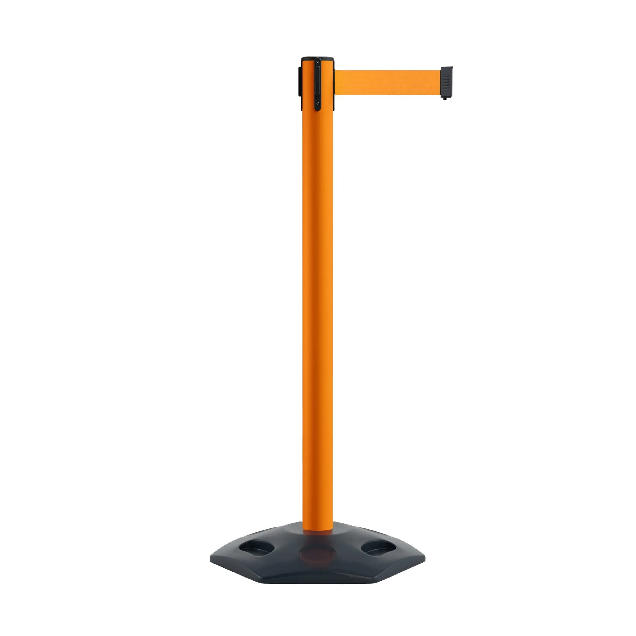 Outdoor Safety Retractable Belt Barrier, Rubber Base, 11 Ft. Belt - Montour Line MSR630