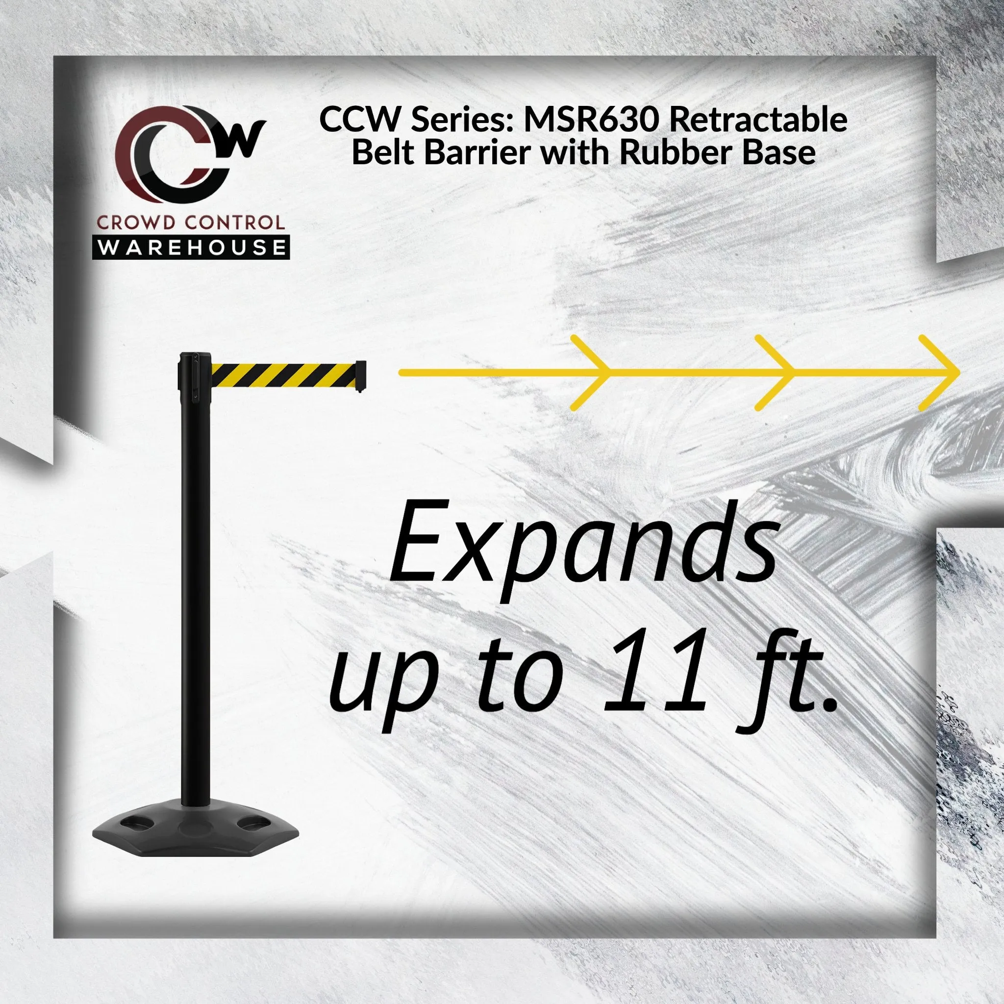 Outdoor Safety Retractable Belt Barrier, Rubber Base, 11 Ft. Belt - Montour Line MSR630
