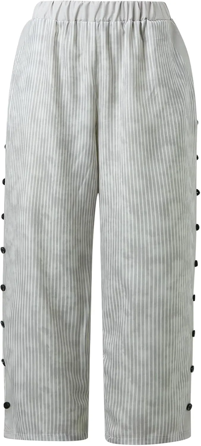 Petite Linen Pants for Women Summer Casual Beach Solid Color Plus Size High Waisted Linen Pants Plus Size Lounge Trousers
