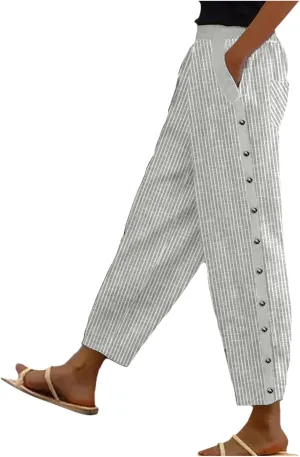 Petite Linen Pants for Women Summer Casual Beach Solid Color Plus Size High Waisted Linen Pants Plus Size Lounge Trousers