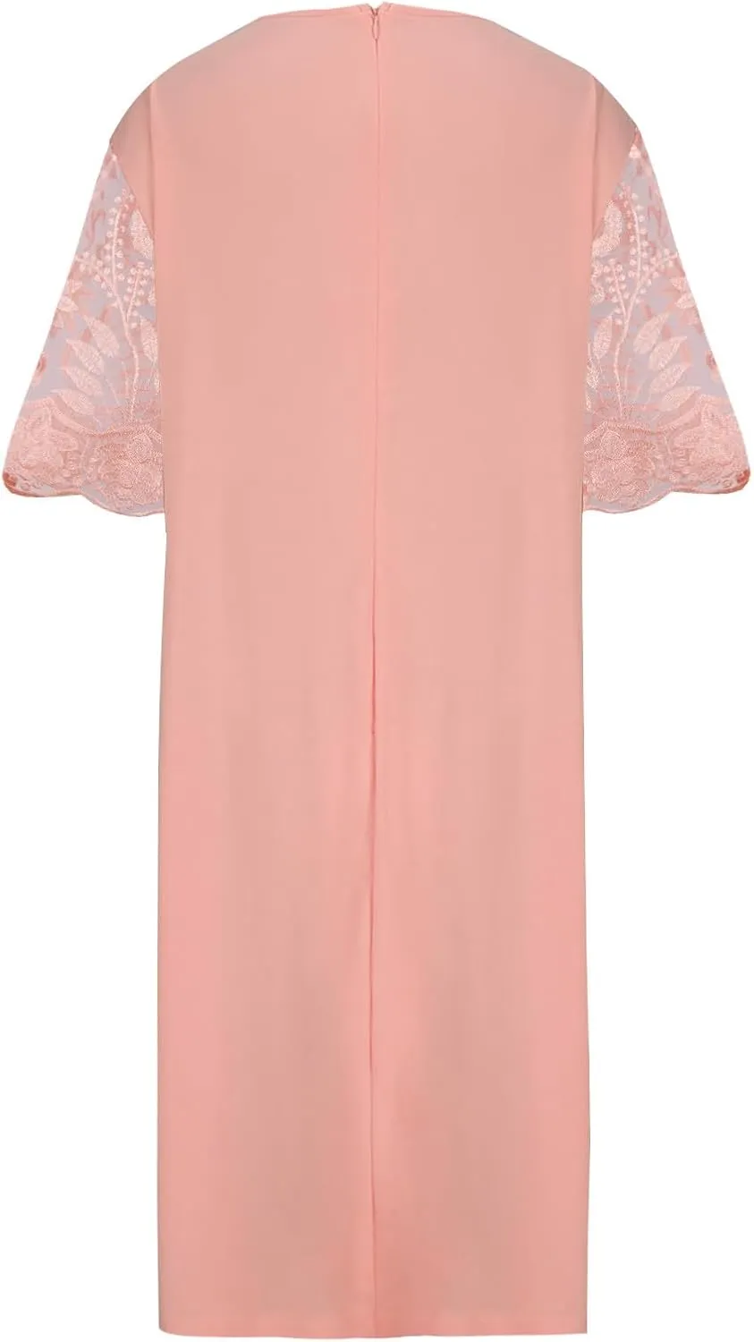 Plus Size Dresses Wedding Guest Women Formal Lace Cocktail Party Summer A Line Dress Evening Knee Length Midi Dress