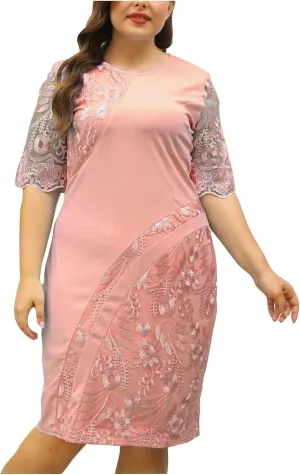 Plus Size Dresses Wedding Guest Women Formal Lace Cocktail Party Summer A Line Dress Evening Knee Length Midi Dress