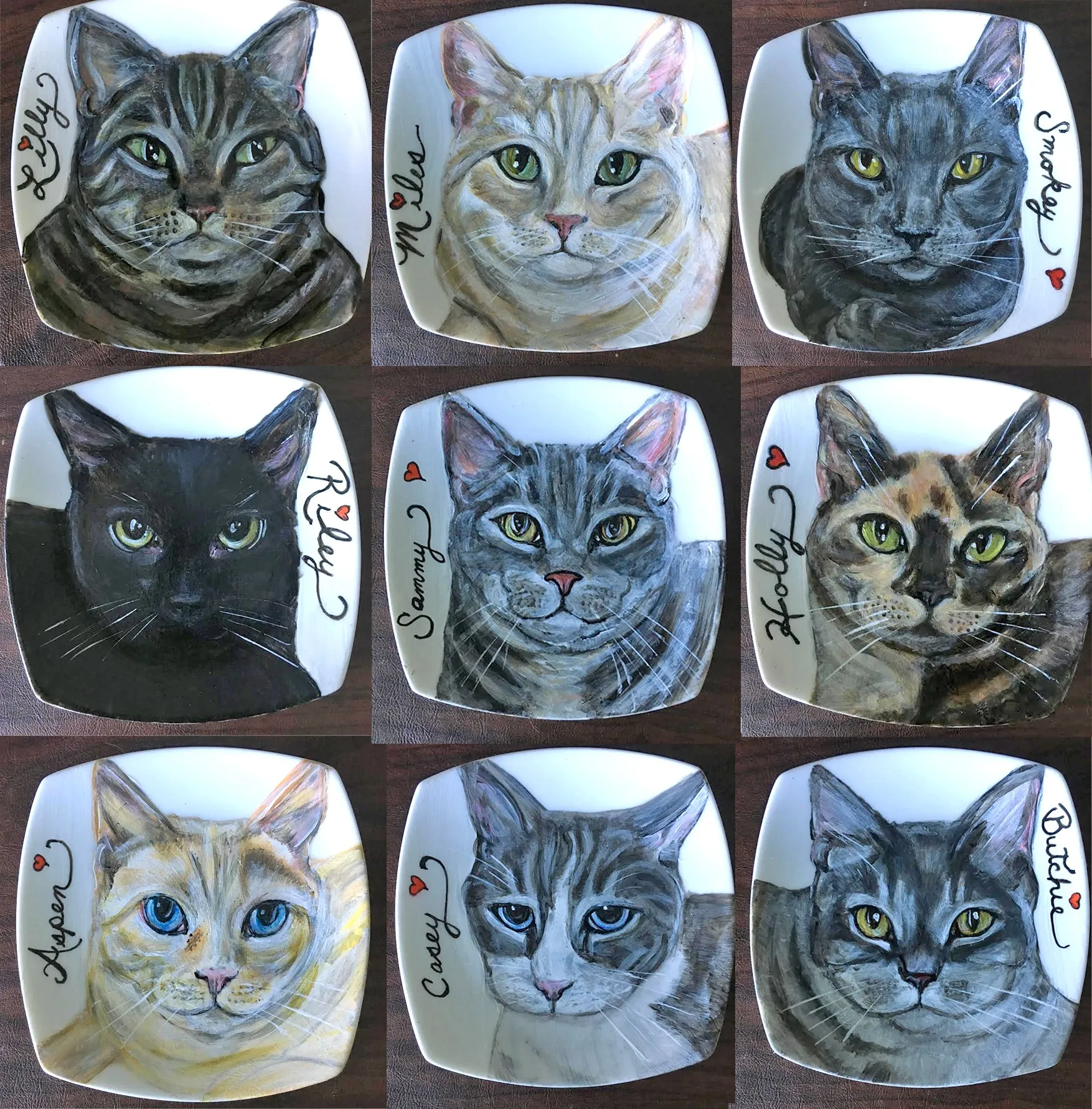 Porcelain Hand-Painted Custom Decorative Plates: Pets, Portraits etc..