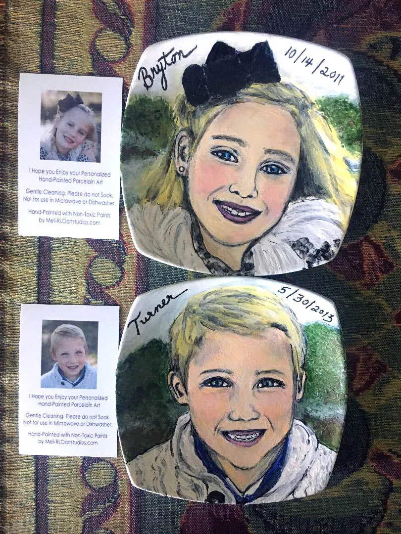 Porcelain Hand-Painted Custom Decorative Plates: Pets, Portraits etc..