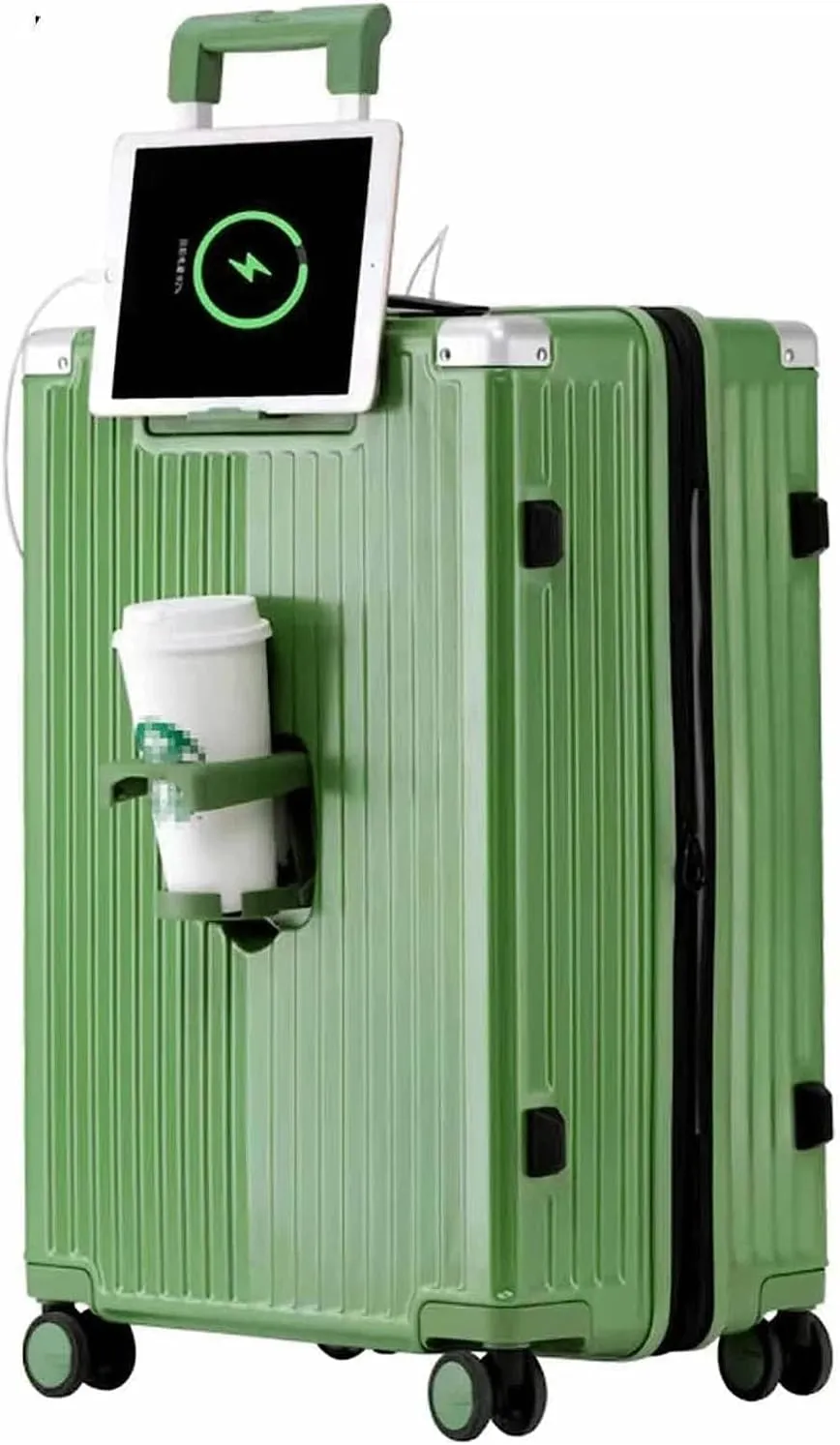 Portable Suitcase Expandable Carry On Luggage Suitcases with Wheels with USB Port and Cup Holder Design TSA Customs Lock Luggage (Green 60 * 42 * 28CM)