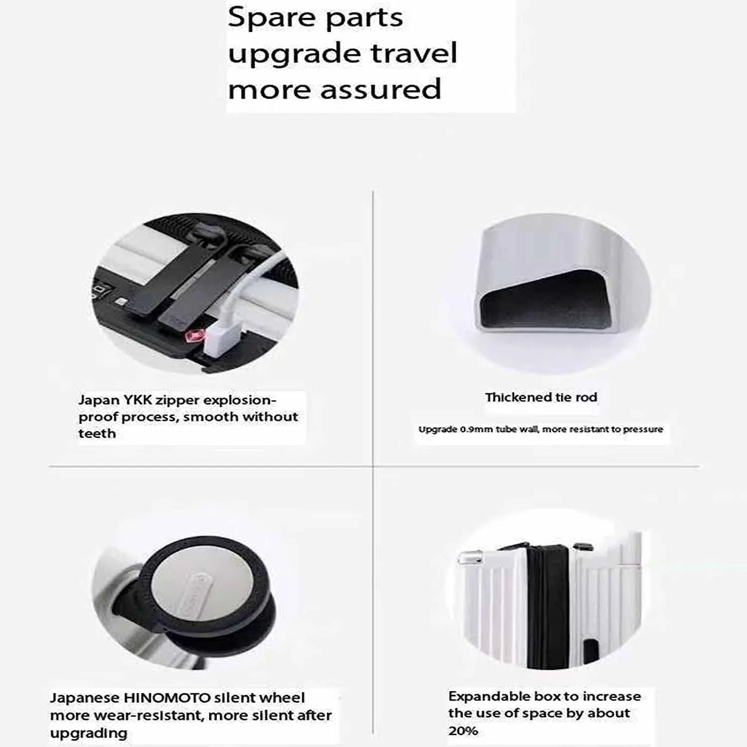 Portable Suitcase Expandable Carry On Luggage Suitcases with Wheels with USB Port and Cup Holder Design TSA Customs Lock Luggage (White 60 * 42 * 28CM)