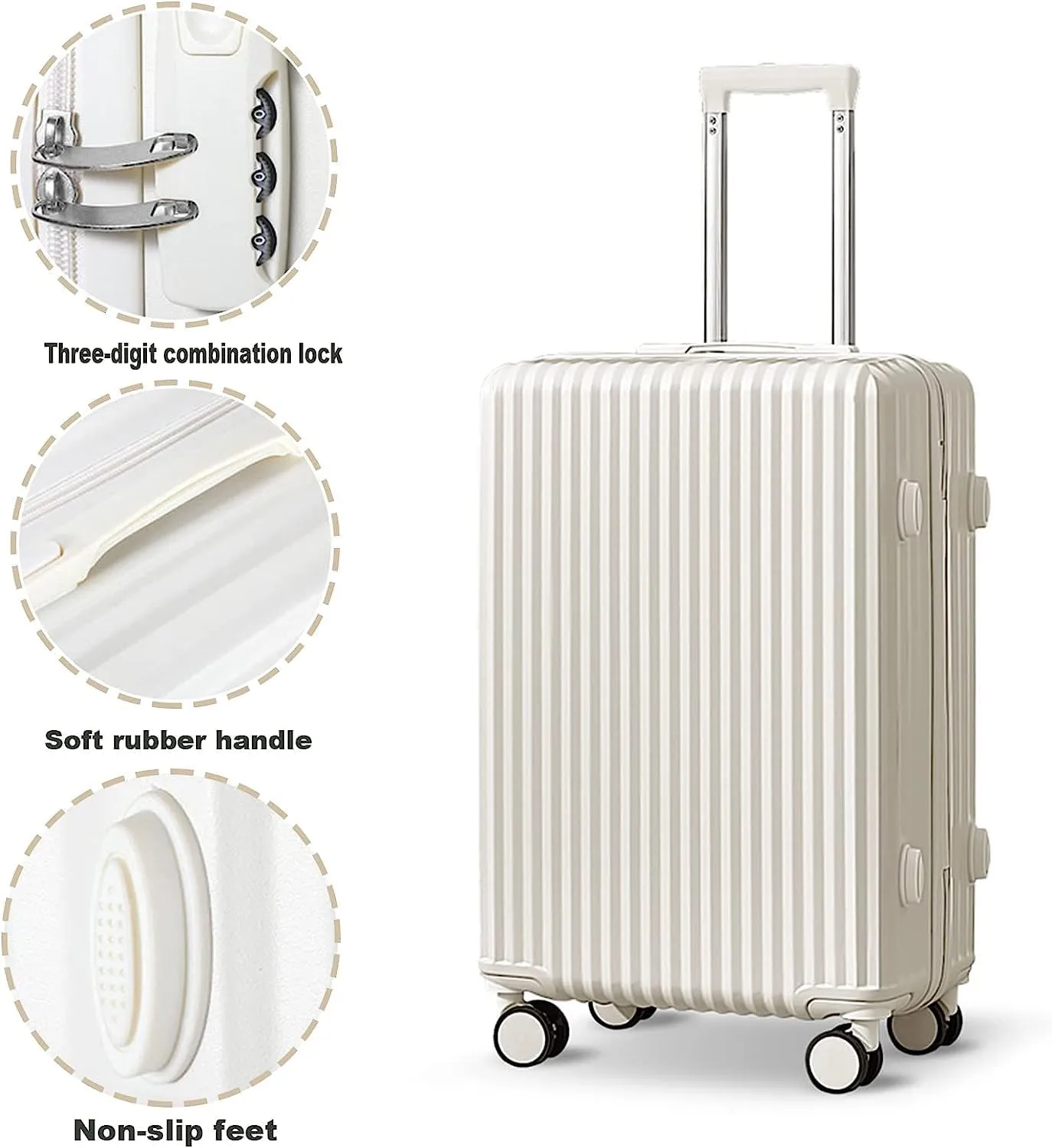Portable Suitcase Large Capacity Carry On Luggage Pc Hard Shell Suitcases With Wheels Wet And Dry Separation Pocket Lightweight Luggage Smooth to use (White 20inch)