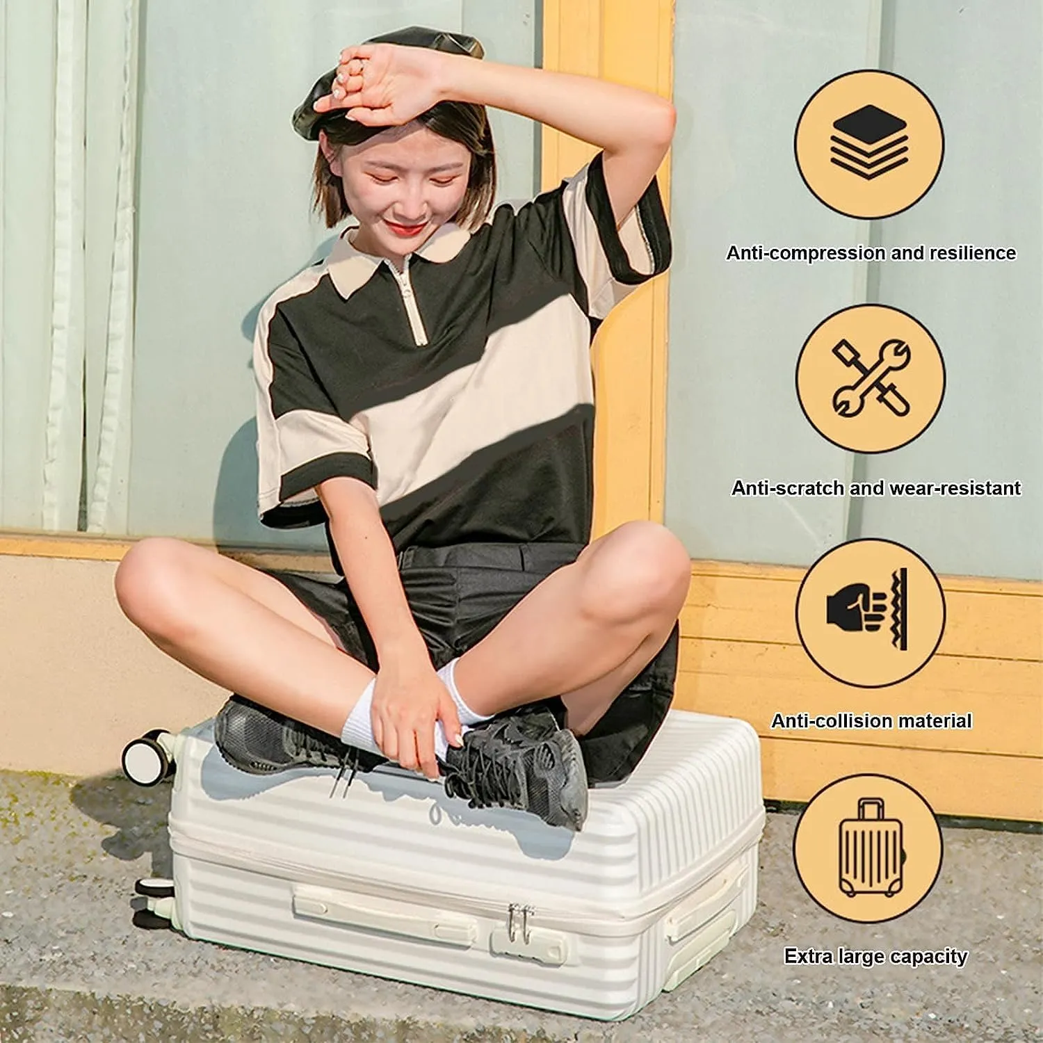 Portable Suitcase Large Capacity Carry On Luggage Pc Hard Shell Suitcases With Wheels Wet And Dry Separation Pocket Lightweight Luggage Smooth to use (White 20inch)