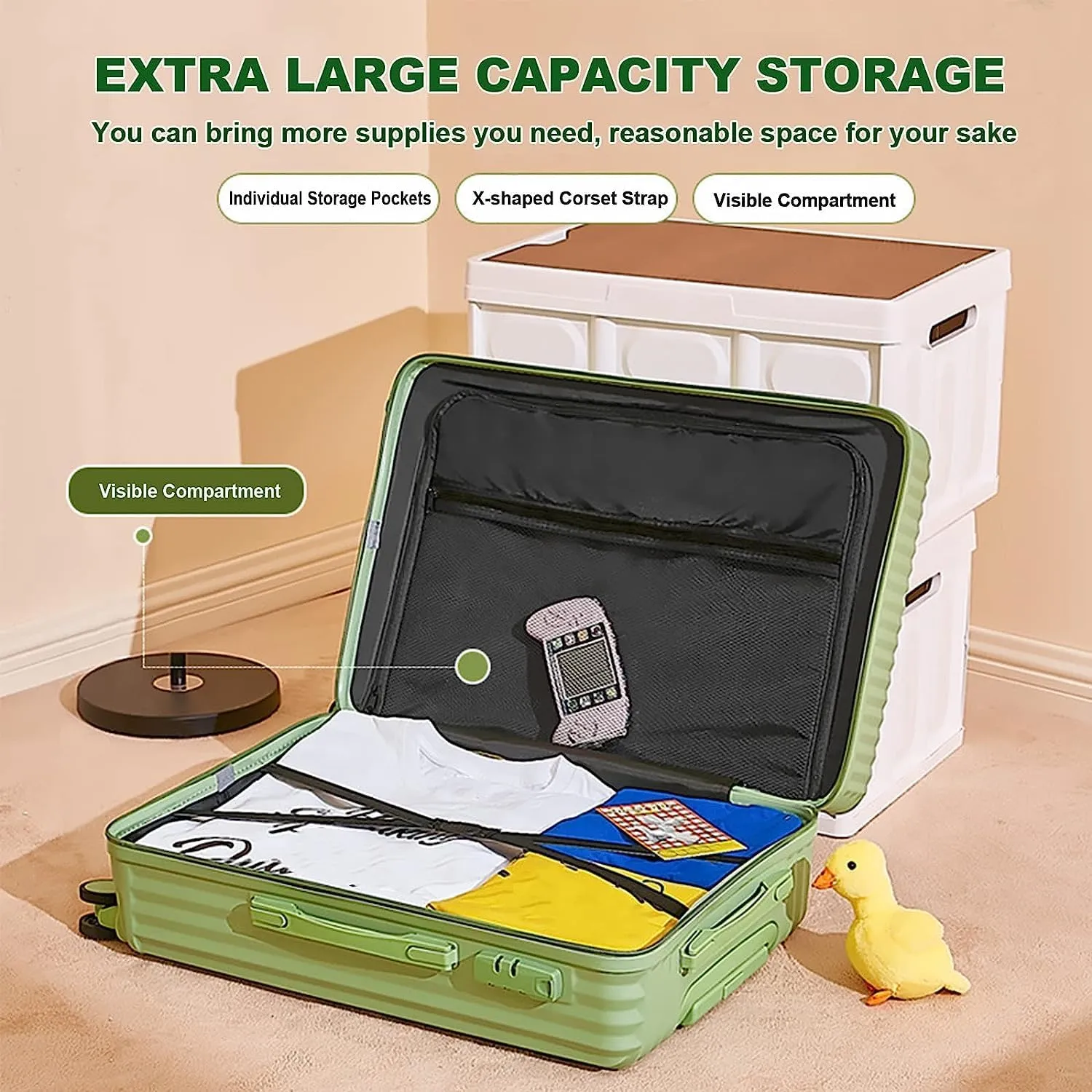 Portable Suitcase Large Capacity Carry On Luggage Pc Hard Shell Suitcases With Wheels Wet And Dry Separation Pocket Lightweight Luggage Smooth to use (White 20inch)