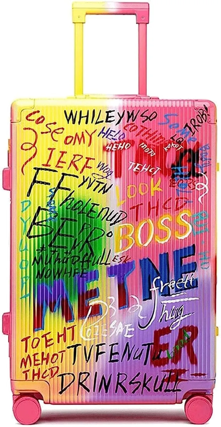 Portable Suitcase Large-Capacity Suitcases Anti-Fall Hard Shell Luggage Cool Graffiti Art Carry On Luggage Fashion Trend Suitcases with Wheels Smooth to use (20inch)