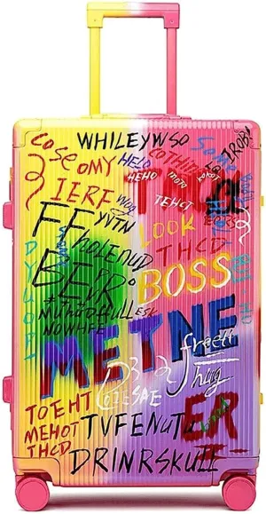 Portable Suitcase Large-Capacity Suitcases Anti-Fall Hard Shell Luggage Cool Graffiti Art Carry On Luggage Fashion Trend Suitcases with Wheels Smooth to use (28inch)
