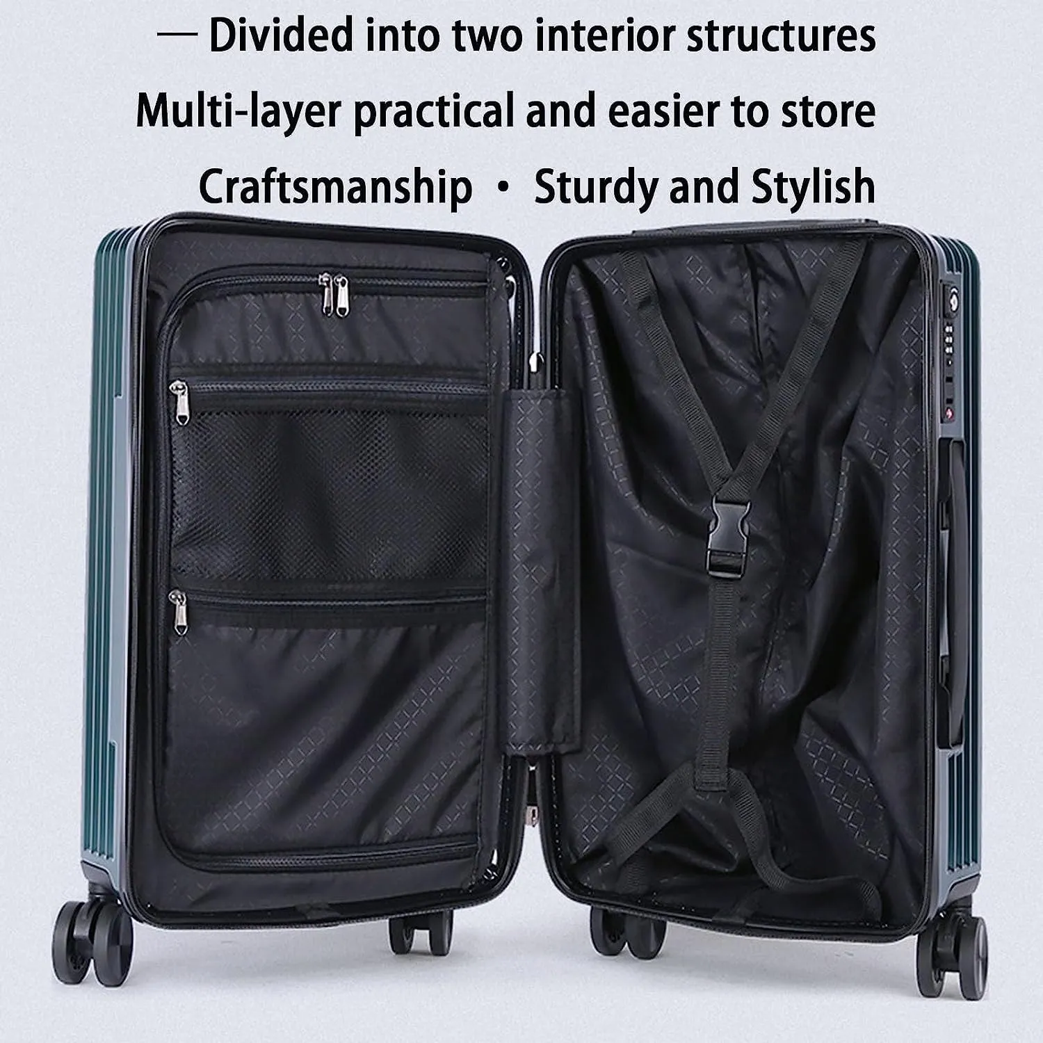 Portable Suitcase Portable Suitcases Aluminum Frame Luggage With Spinner Wheels Carry On Luggage Drop-resistant Safety Tsa Locking Suitcase Smooth to use (Green 26 in)