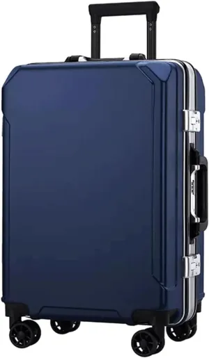 Portable Suitcase Suitcases with Spinner Wheels Carry On Luggage Dual USB Charging Ports Aluminum Frame Suitcase Large Capacity Luggage (Dark Blue 20 in)
